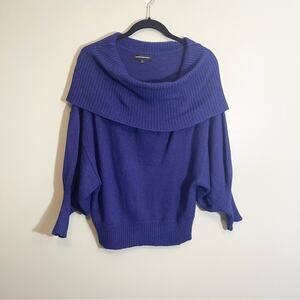 Express Design Studio Cowl Neck Dolman Sleeve Ribbed Knit Sweater Blue Large